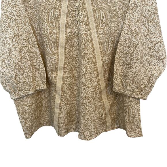 Pure Jill Paisley Organic Cotton 3/4 Sleeve Top Brown Womens Size Large - Picture 4 of 12
